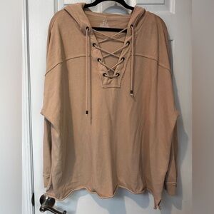 Aerie Beige Lace-Up Sweatshirt